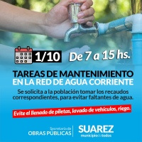 Mañana sábado habrá restricciones en el servicio de agua potable