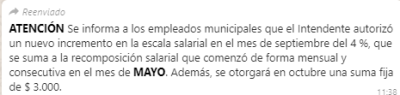 Buscando votos, el intendente Moccero anunció HOY que habrá un 4% de aumento en los salarios municipales