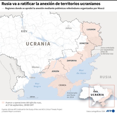 Rusia anunció que mañana anexionará cuatro provincias de Ucrania