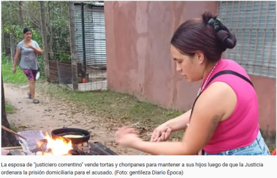 Mató a un ladrón, está con domiciliaria y ahora su esposa vende choripanes para mantener a su familia