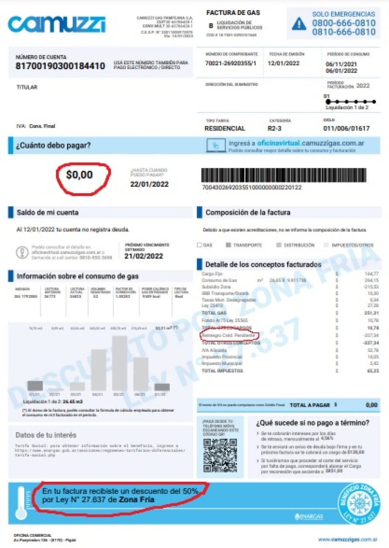 ¿Por qué algunas facturas de gas llegan con monto cero?