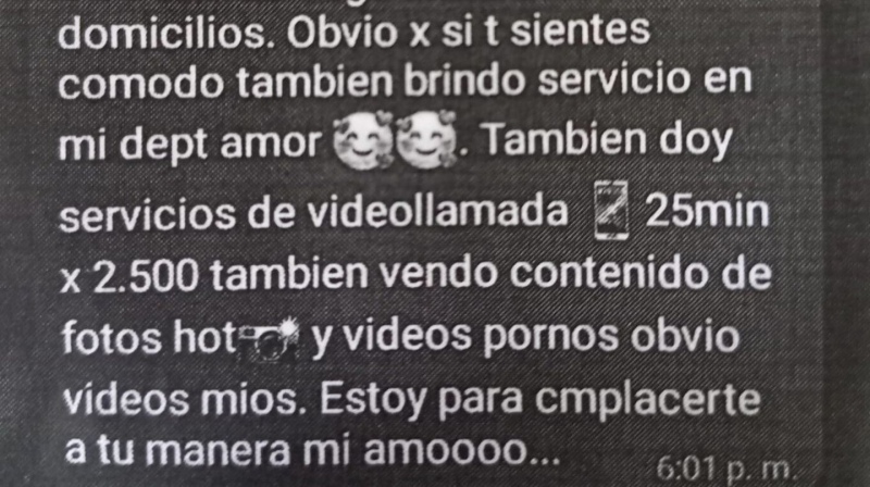 El primer mensaje que le envió la presunta trabajadora sexual a L.R.