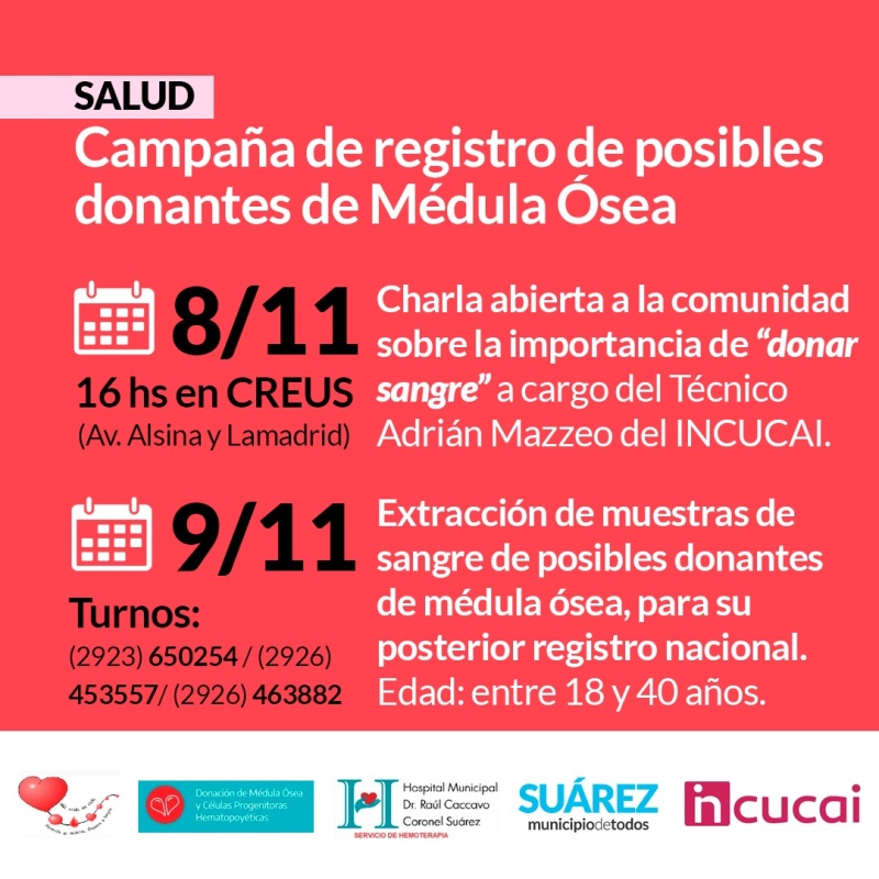 Salud: campaña de registro de posibles donantes de médula ósea