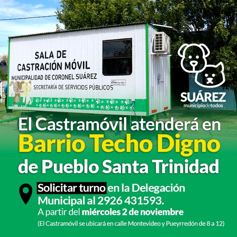 El castramóvil atenderá en barrio Techo Digno de Pueblo Santa Trinidad