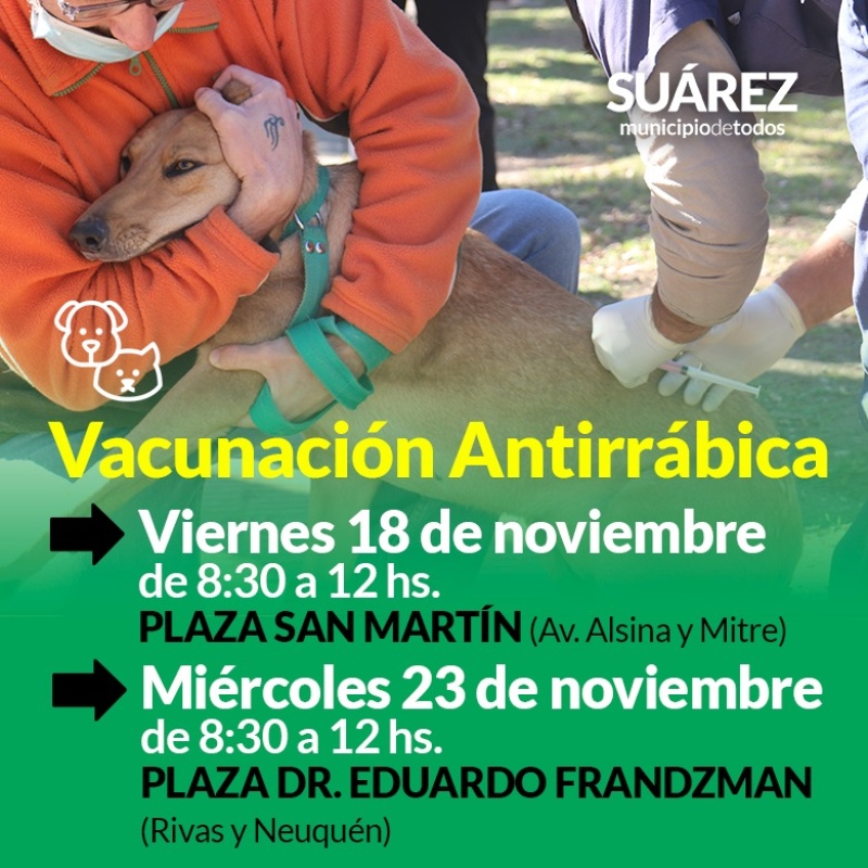 Campaña de vacunación antirrábica en plaza San Martín y plaza Dr. Eduardo Frandzman