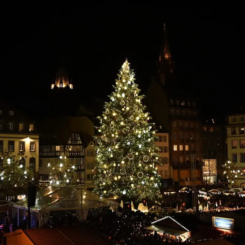 El árbol se convierte en el centro del Mercado de Navidad, también conocido como Christkindlsmärik, el más popular de Francia