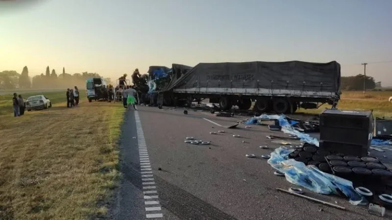 Dos camiones chocaron sobre la ruta nacional 9, en la localidad bonaerense de Baradero 