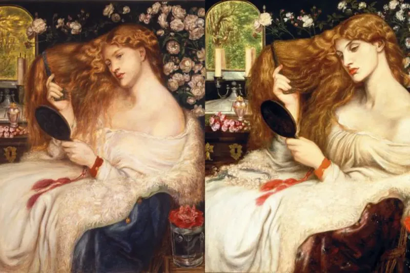 Rossetti a Lilith originalmente en 1866 con el rostro de Fanny Cornforth y en 1872-1873 cambió su rostro por el de Alexa Wilding (der). BBC Mundo
