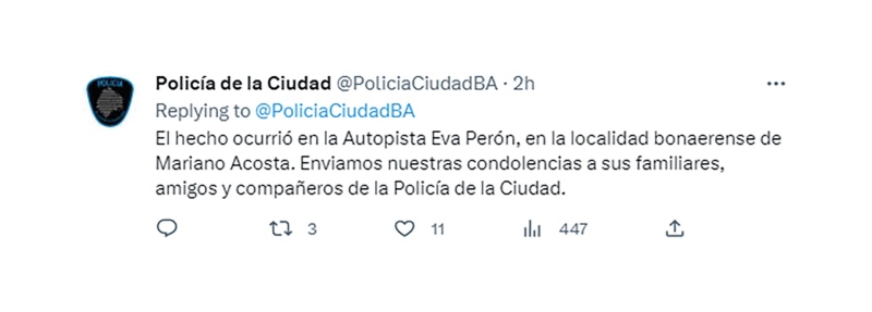  El tuit de la Policía de la Ciudad