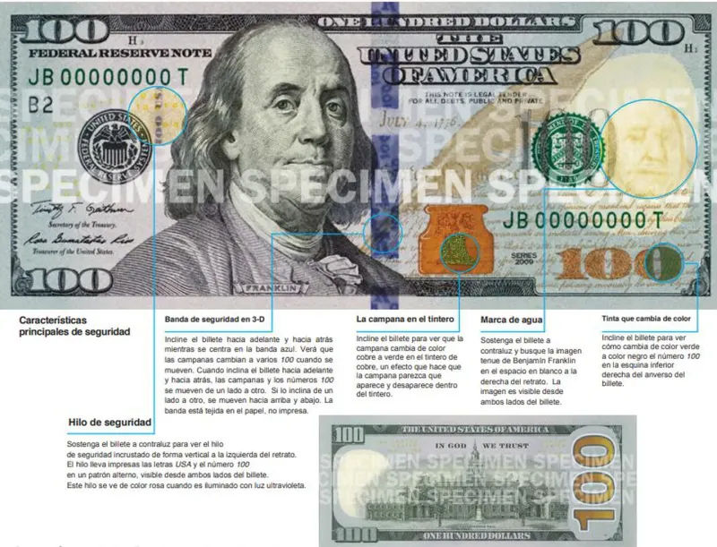 Billete de US$100 que se imprime desde 2013