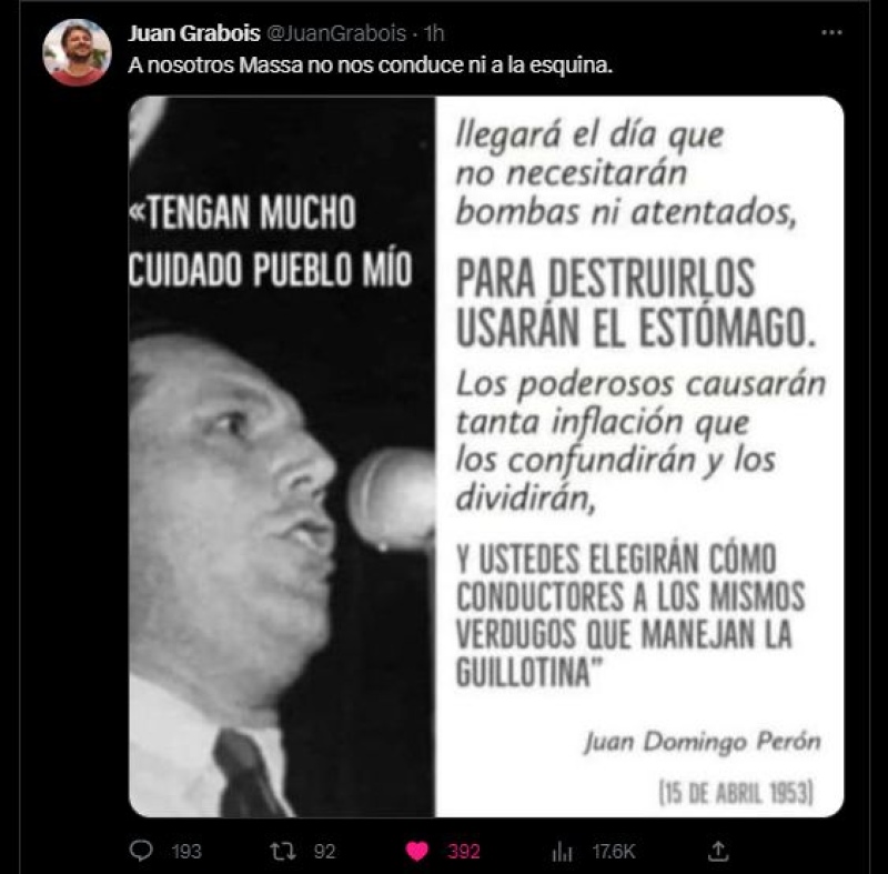 El tweet que publicó Grabois.