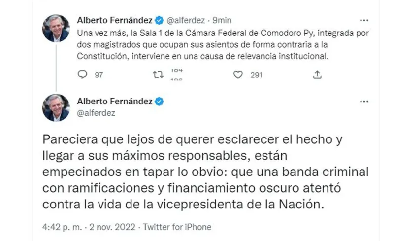  Los tuits de Alberto Fernández que generaron la demanda civil