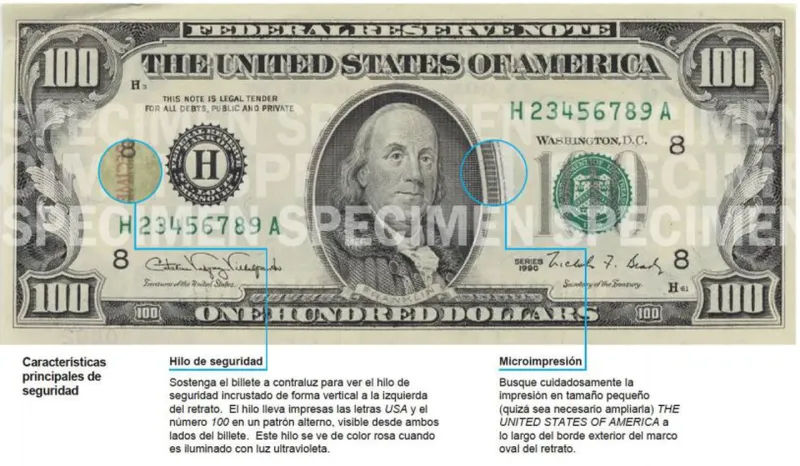 Billete de US$100 que se imprimió entre 1990 y 1996