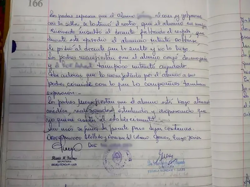 La carta que envió la familia de la víctima a la escuela.