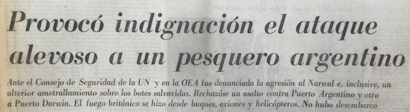 Principal titular del diario La Nación del 10 de mayo, donde informa del hundimiento del Narwal.