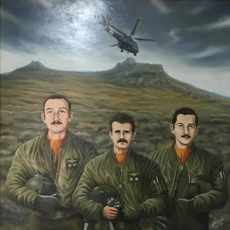 Los protagonistas de esta historia: Buschiazzo, Fiorito y Dimotta en una pintura de Héctor Rubén Arenales Solís
