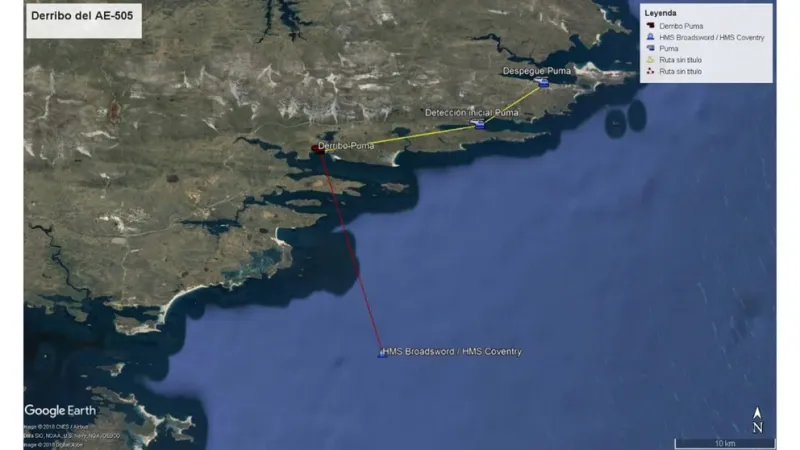 Recorrido que realizó el Alfa Eco 505. Bordeó la costa y luego la intención era la de internarse en el mar