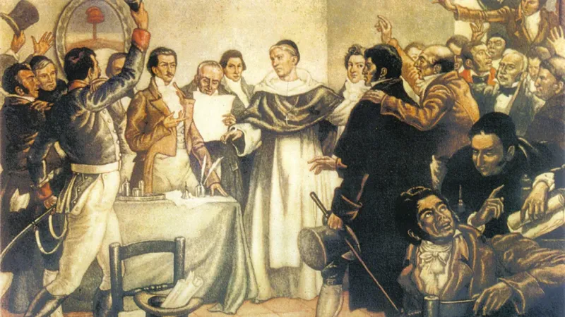 Martes 9 de julio, 15:30 horas. Declaración de la Independencia . Acuarela de Antonio Gonzalez Moreno. Colección Museo Histórico Nacional