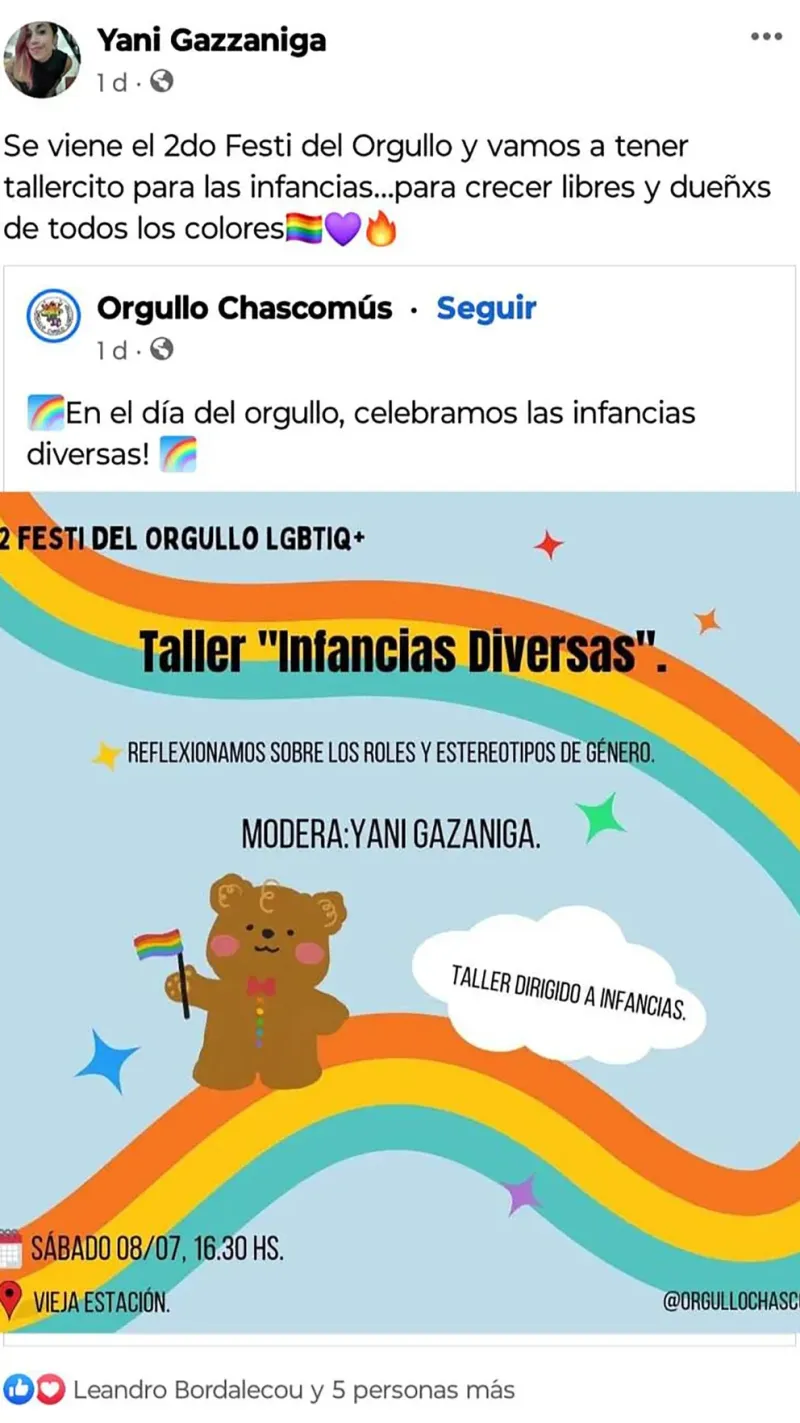 Yanina Gazzaniga, Directora de Políticas de Género de la Municipalidad de Chascomús, estuvo a cargo del taller de ”Infancias diversas”