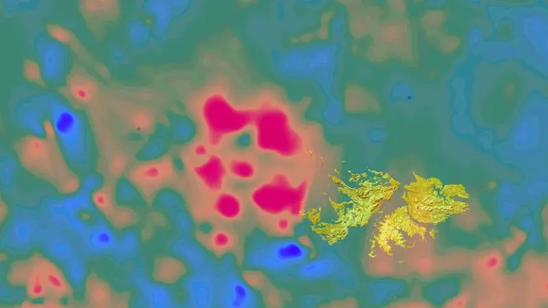 La anomalía magnética que Rocca bautizó como ”Rosa de las Malvinas” coincide con el lugar del cráter situado bajo el agua