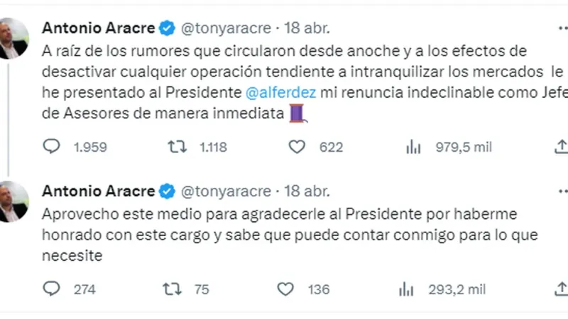 El tuit de Antonio Aracre en el que anunciaba la denuncia