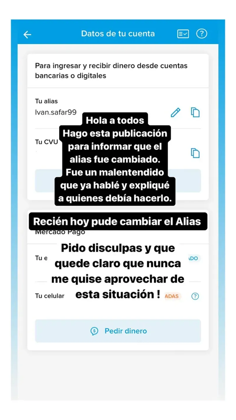 El hijo de una concejala cambió su alias de Mercado Pago por uno similar al que se usa para las donaciones para Bahía Blanca