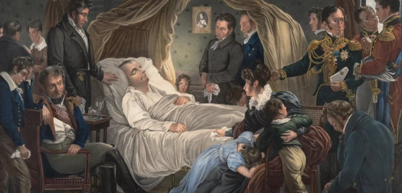 Una pintura de Charles de Steuben que representa la muerte de Napoleón en Santa Elena. Poco después, un doctor practicaría una autopsia al cuerpo y habría cortado el pene del estratega. El miembro viril empezó en ese momento un largo periplo. (1788-1856)