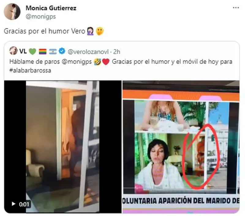 El tuit de Mónica Gutiérrez tras el blooper con su marido. (Foto: Twitter/monigps)