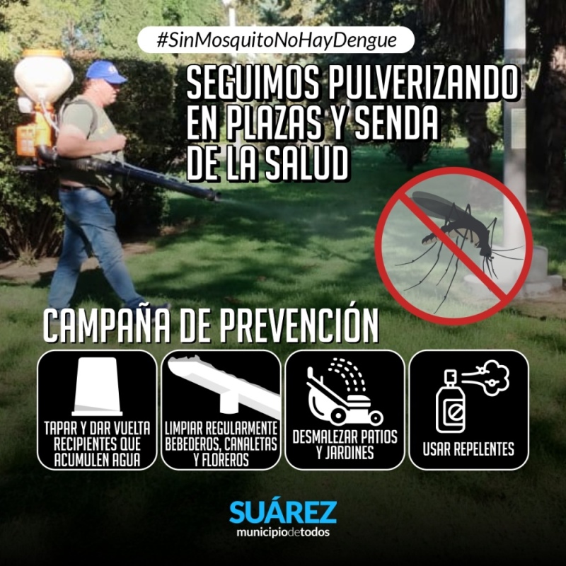 Mosquitos: Pulverización terrestre en plazas y senda de la salud