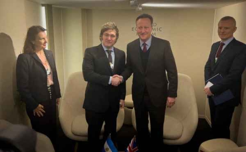 El presidente argentino Javier Milei se había reunido con David Cameron hace tan solo un mes en el Foro de Davos. (Foto: X/@OPRArgentina).