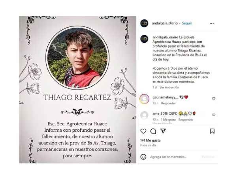  Despedida de la Escuela Agrotécnica Huacoa a Thiago Ricartez, el ladrón muerto en Loma Hermosa