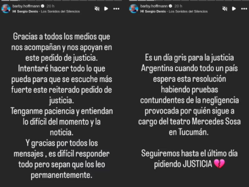 La bronca de la hija de Sergio Denis luego de que sobreseyeran al único imputado por la muerte de su papá 