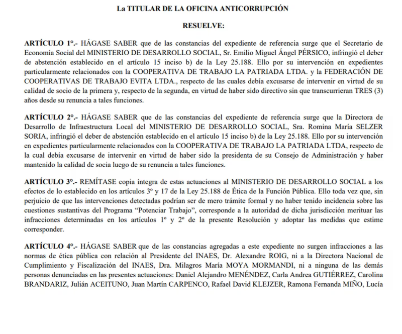 La Oficina Anticorrupción firmó una resolución firme contra Pérsico. Foto: TN.