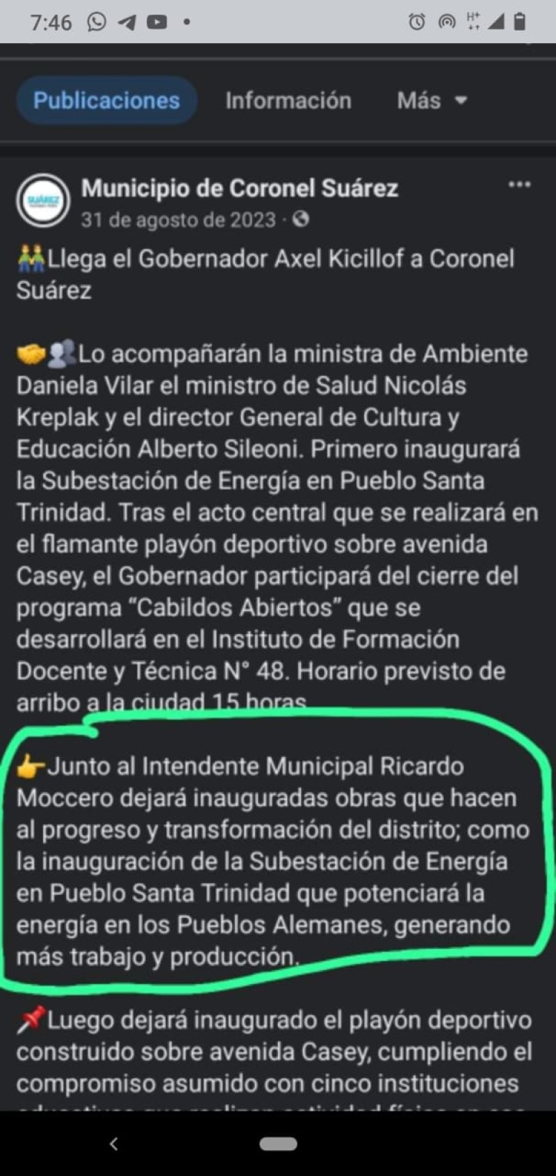 La imagen corresponde al parte de prensa municipal, del día 31 de agosto de 2023.