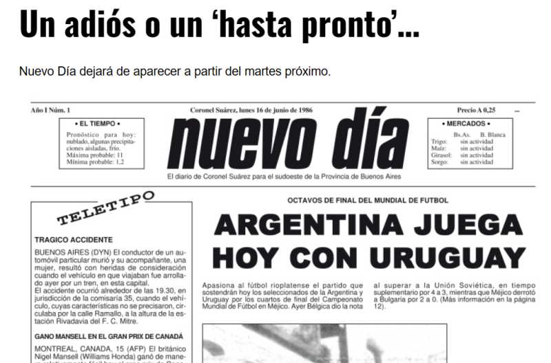 El Diario Nuevo Día anunció el cese de sus ediciones