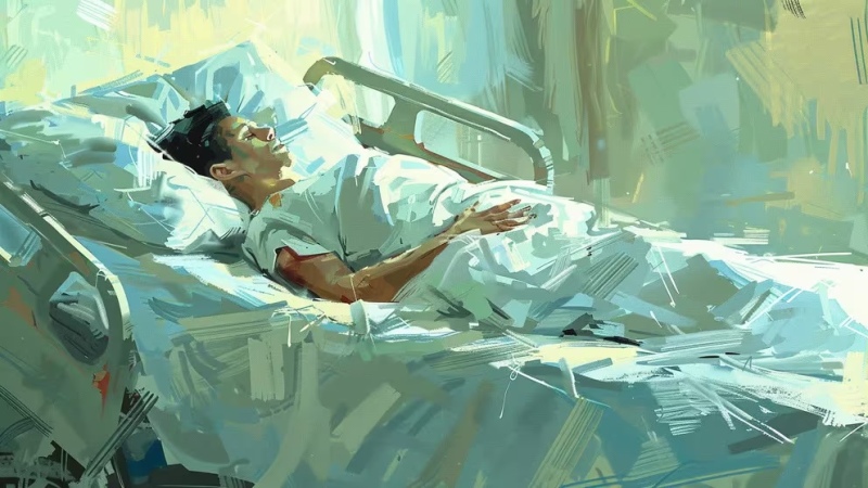 Un hombre joven adulto en coma en una camilla de un hospital (Imagen Ilustrativa Infobae)