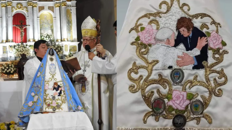 Bordaron el encuentro del Papa y Javier Milei en el manto de la Virgen y se la entregarán al Presidente